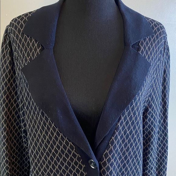 Lane Bryant Black & Beige Cardigan Sweater Diamond Pattern 100% Cotton Sz 14/16 - Picture 2 of 9